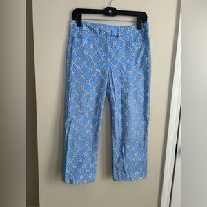 J. McLaughlin Nautical Rope Crop Pants Light Blue White Cotton Size 8
